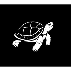 Simple cartoon turtle , simple lines, simple, logo, black background 