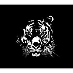 Simple cartoon tiger , simple lines, simple, logo, black background 