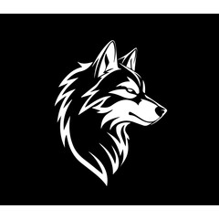 Simple cartoon wolf , simple lines, simple, logo, black background 