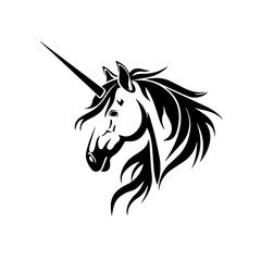 Unicorn, minimalist logo, flat, black, line, white background 