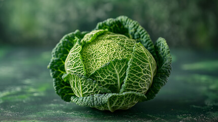 Savoy cabbage on a green background. Cabbage close up.