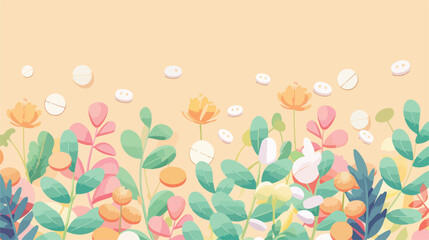 Plant based pills on color background Vector illustration