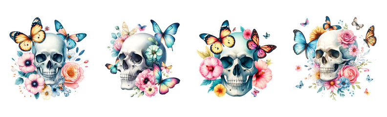 Butterfly Flower Skull Watercolor Collection