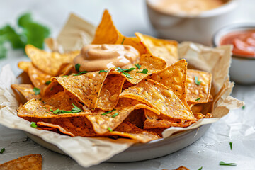 nachos and cheese sauce, simple, minimalistic background