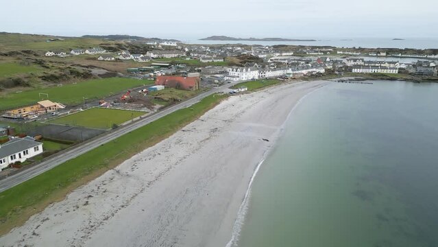 Aerial Beach View, With Port Ellen In Background, Islay, Scotland.