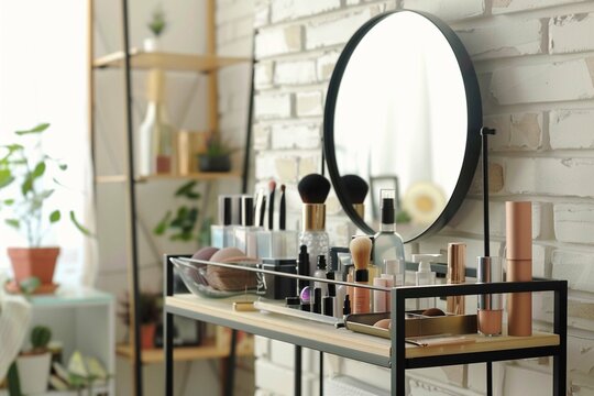 interior of a modern Modern dressing table makeup brushes