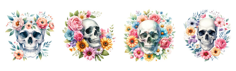 Flower Skull Watercolor Collection