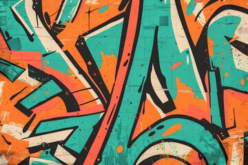 Vibrant 90s Retro Hip-Hop Mixtape Cover: Funky Abstract Graffiti Background with Bold Orange and Teal Elements