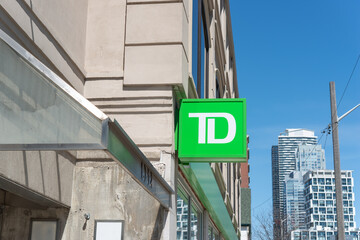 Fototapeta premium exterior building and sign of TD Canada Trust Branch and ATM located here at 1966 Yonge Street in Toronto, Canada