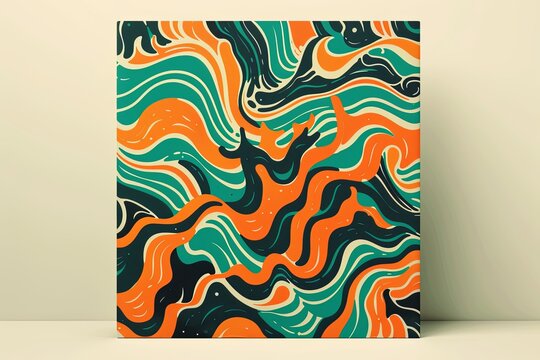 Indie Record Cover: Retro 80s Wave Pattern Art with Dynamic Orange & Teal Psychedelia