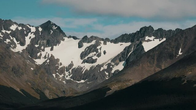 Glacier At Andes Mountains In Tierra del Fuego, Argentina. wide tilt-down