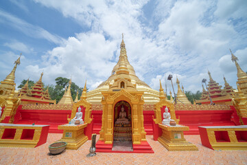 The Isan pagoda is a buddhist temple near Bangkok, an urban city town, Thailand. Thai architecture...