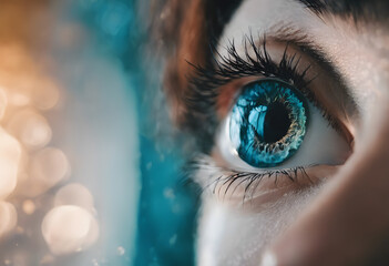 Close-Up of a Human Eye with Striking Blue Iris - Macro Photography - obrazy, fototapety, plakaty