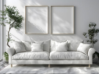 Modern Elegance: White Frame Mockups Accentuating Stylish Living Room Decor