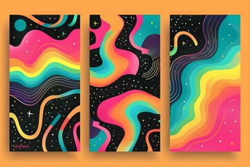 Obraz premium Psychedelic 80s Color Flow: Vintage Club Flyer with Funky Abstract Art