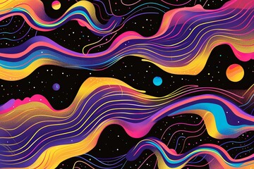 Psychedelic Gradient Wave: 80s Music Poster Design on Vibrant Black Event Background
