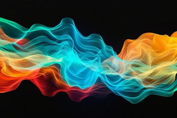 Psychedelic Turquoise to Fiery Orange Wave Dance Party Image on Black Background