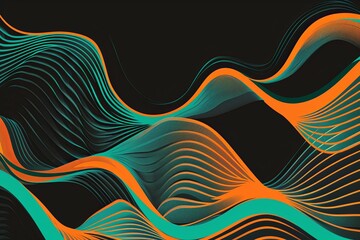 Dynamic Orange and Teal Curves: Psychedelic 70s Retro Dance Poster on Vibrant Gradients