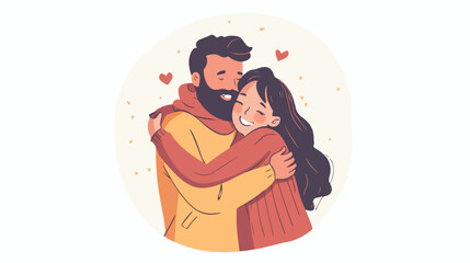 Happy engaged couple hugging on white background Vector 