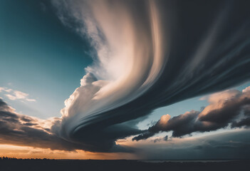 Dramatic Asperitas Clouds at Sunset - Awe-Inspiring Sky Formation - obrazy, fototapety, plakaty