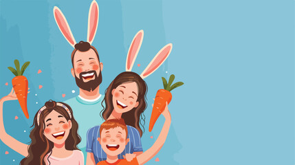 Happy family in Easter bunny ears with paper carrots