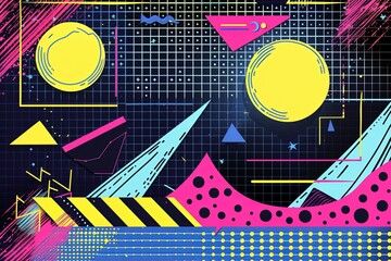 Retro 80s Themed Festival Banner: Hipster Vintage Design with Dynamic Color Flow and Minimalist Geometric Patterns