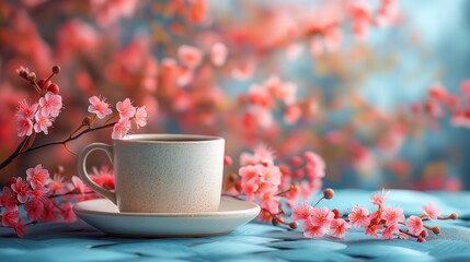 magical cup of hot coffee and flowers