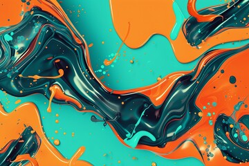 Vibrant Music Cover: 90s Style Liquid Abstract with Neon Orange and Teal Splashes