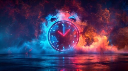clock on the watercolor colorful neon background with splash effect - obrazy, fototapety, plakaty
