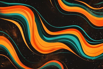 Psychedelic Orange and Teal Curves: Vibrant 90s Style Illustration