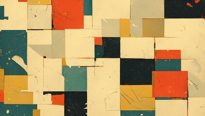 abstract background with newspaper texture collage, simple shapes, cubism