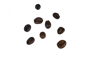 group of coffee beans isolated on white background
