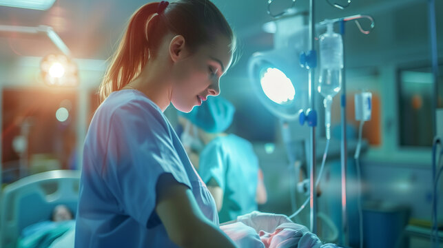 Experienced midwife gently examines patient in hospital treatment room, Ai Generated Images