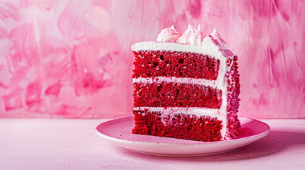Red Velvet cake with a bright white cream texture. Holiday desserts.