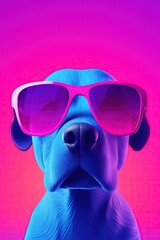 Summertime bliss, Closeup of a joyful dog with sunglasses, ready for a beach getaway, game assets, anthropomorphism, fine art photography, neon lights