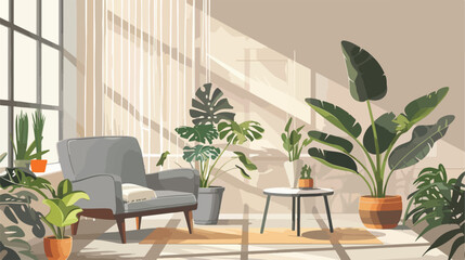 Interior of living room with grey armchair coffee 