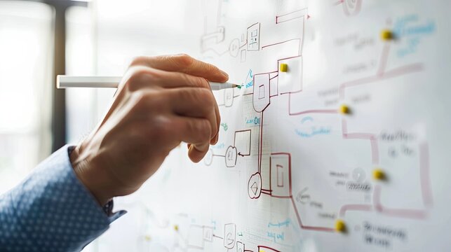 Hand drawing a line graph on a glass screen