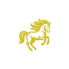 Gold and White Illustration of Running Horse
