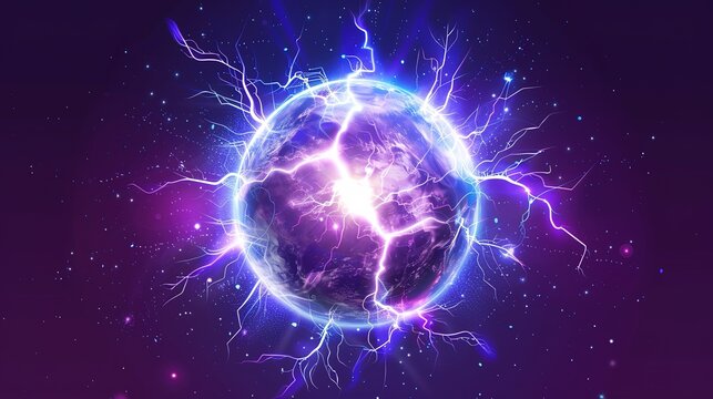 Electric plasma ball with bright purple energy beams