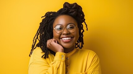 Close-up of smiling plus size african woman