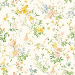 Fototapeta premium Vibrant Floral Pattern with Peonies and Wildflowers on Dark Background Vintage Floral Elegance. Design for background, graphic design, print, poster, interior, packaging paper