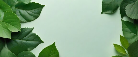 Green leaves on a light background with copy space