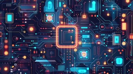 Fototapeta premium AI computer semiconductor circuit board processor technology background 3D design illustration.