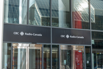 Obraz premium sign outside Canadian Broadcasting Centre located at 250 Front Street West in downtown Toronto, Canada