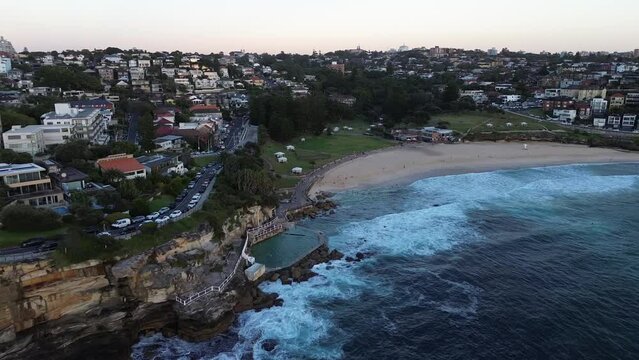 Drone footage of Bronte beachside Suburb of Sydney, New South Wales, Australia