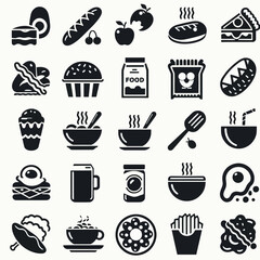  food icon set silhouette vector illustration white background