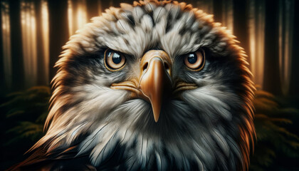 Fototapeta premium AI generated illustration of a close-up portrait of an eagle with meticulous detail with fierce eyes