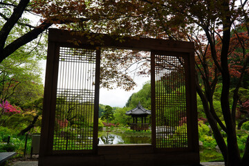 Fototapeta premium the ponds and pavilions of the Garden of Morning Calm