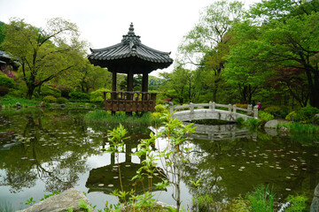 the ponds and pavilions of the Garden of Morning Calm
