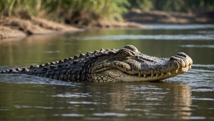 Fototapeta premium Nile Crocodile in a river, close-up